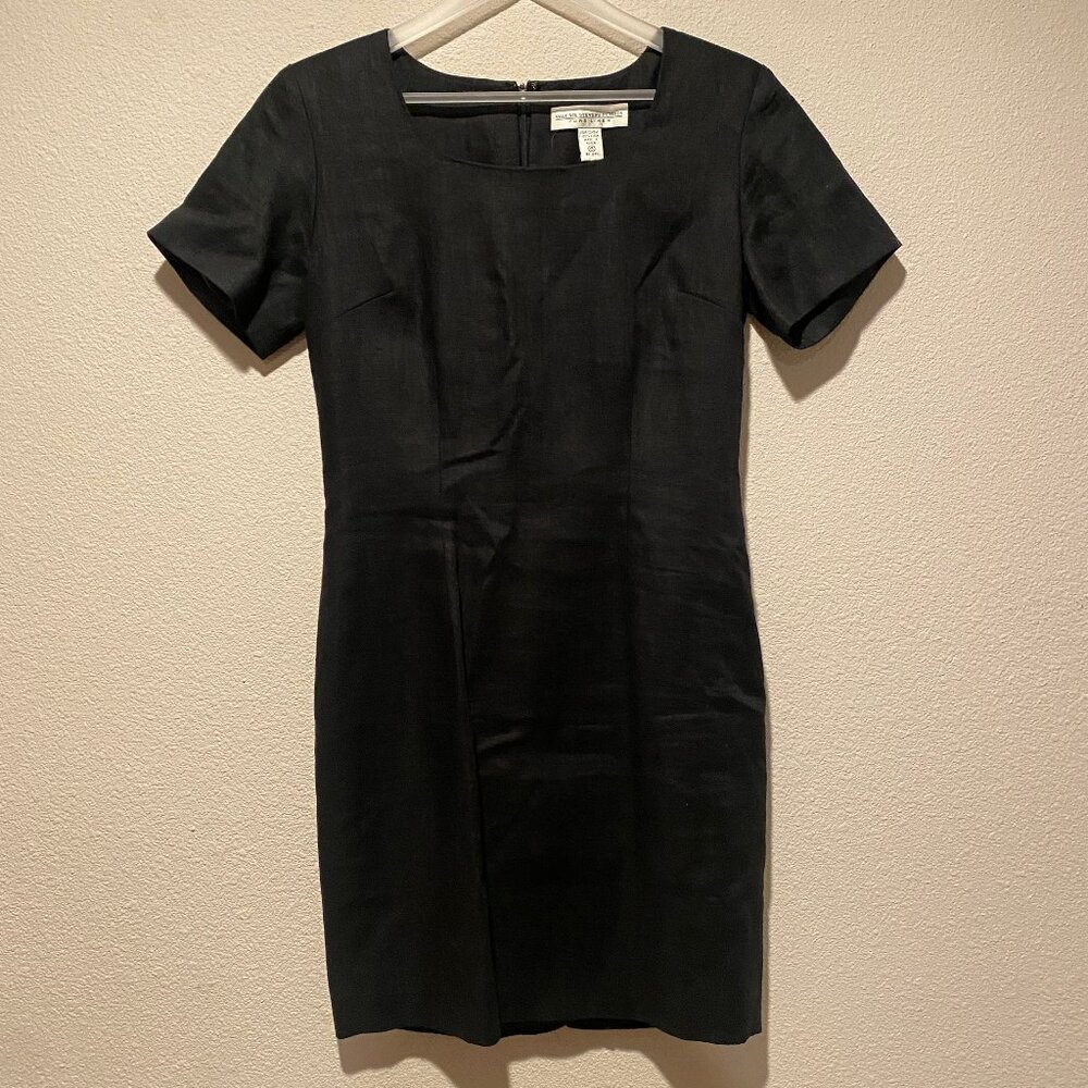 Valerie Stevens Black Linen Dress Size 6 Petite Short Sleeve Classic Fit